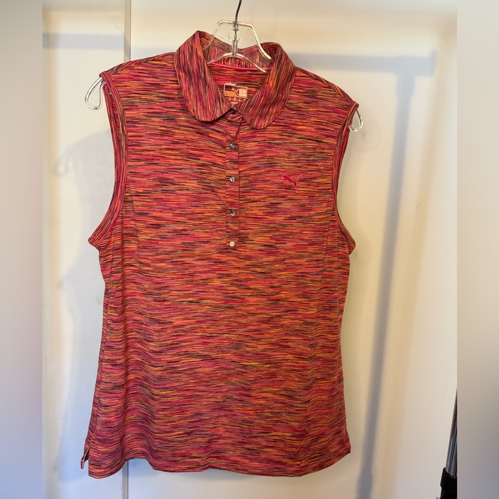 PUMA Women’s Sleeveless Colorful Striped Golf Polo Size Large